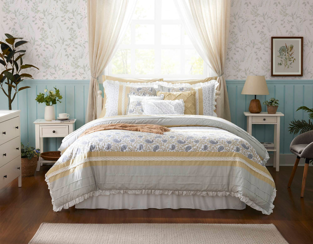 9 Piece Cotton Percale Comforter Set Yellow Queen Media 15
