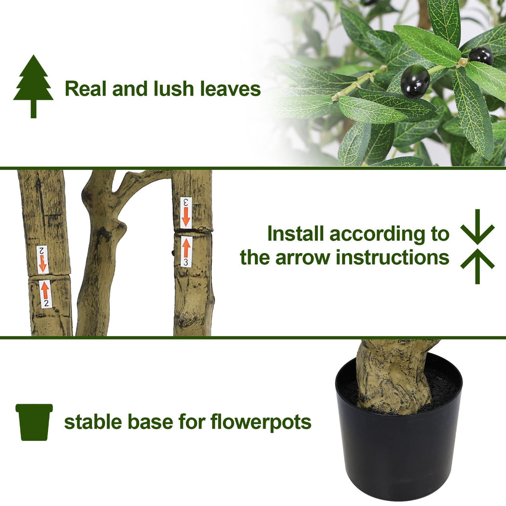 8FT Tall Artificial Olive Tree - Large Faux Potted Tree with Natural Trunk and Lifelike Olive Leaves and Fruit, Elegant Indoor/Outdoor Decorative Plant for Living Room, Office or Entryway, 1 pc/set Media 6