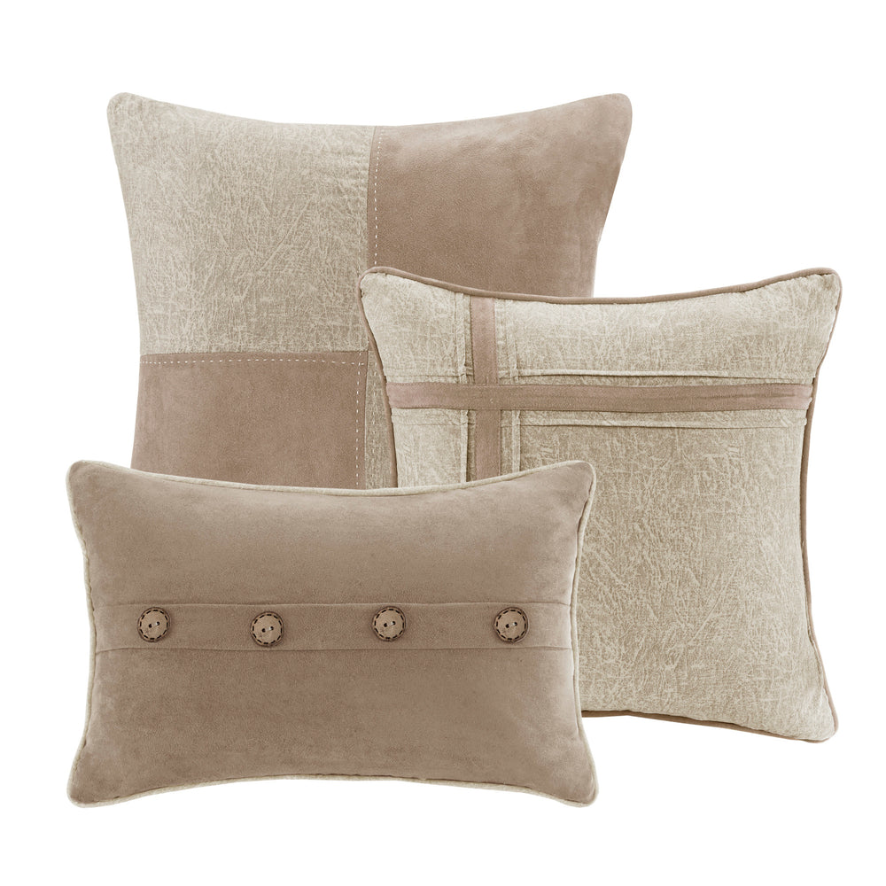 7 Piece Faux Suede Comforter Set Tan Cal King Media 4
