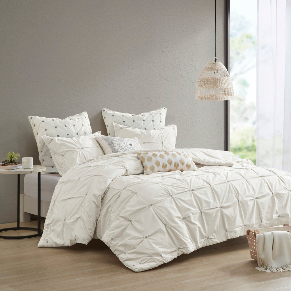 King/Cal King 3 Piece Elastic Embroidered Cotton Duvet Cover Set Media 2