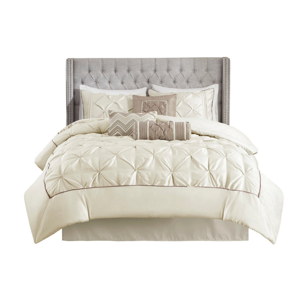 7 Piece Tufted Comforter Set Ivory Queen Media 7