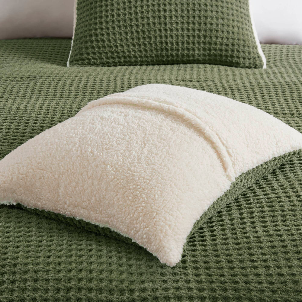 2 Pieces Twin Waffle Knit Chenille Comforter Set,Olive Media 19