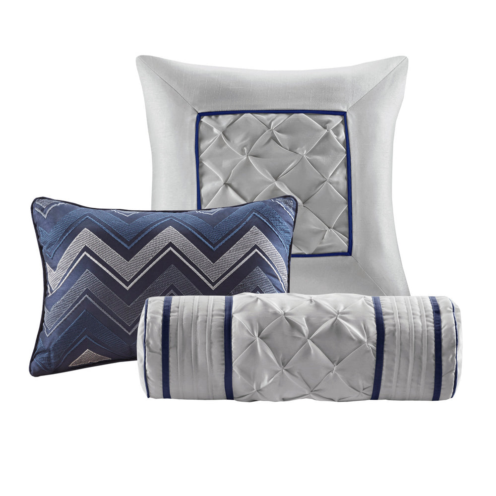 7 Piece Tufted Comforter Set Navy Cal King Media 7