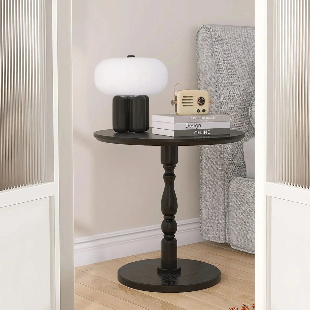 Round Side Table MDF & Solid Wood Modern Nightstand for Living Room & Bedroom Media 5