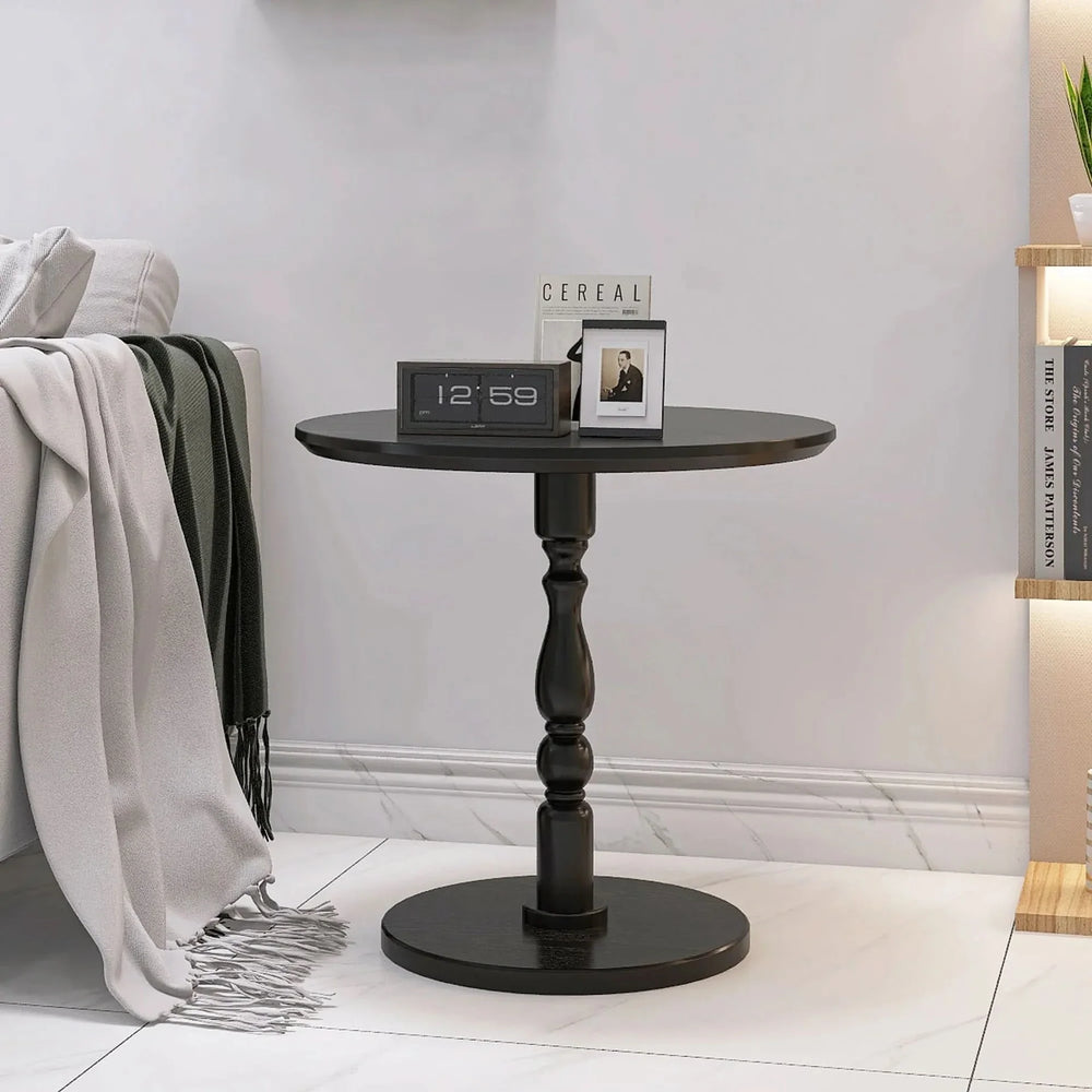 Round Side Table MDF & Solid Wood Modern Nightstand for Living Room & Bedroom Media 8