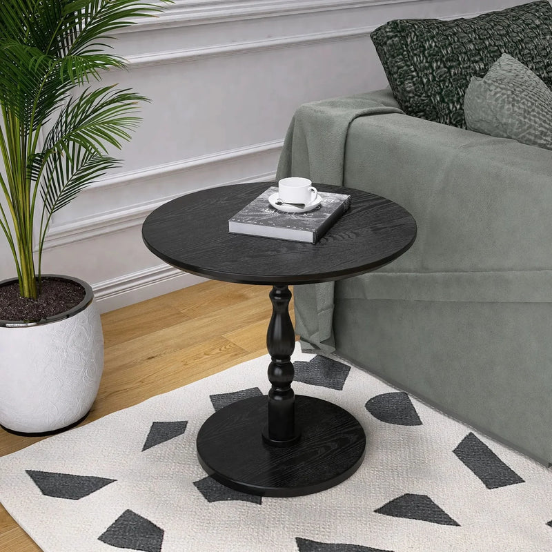 Round Side Table MDF & Solid Wood Modern Nightstand for Living Room & Bedroom