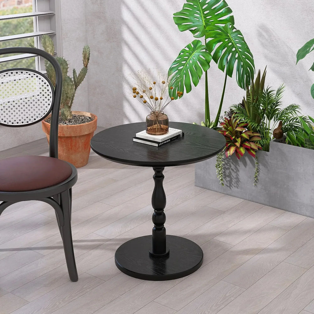 Round Side Table MDF & Solid Wood Modern Nightstand for Living Room & Bedroom Media 2