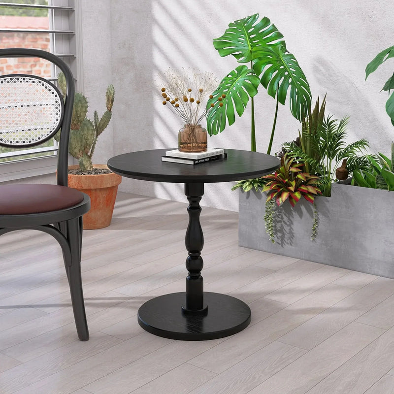 Round Side Table MDF & Solid Wood Modern Nightstand for Living Room & Bedroom