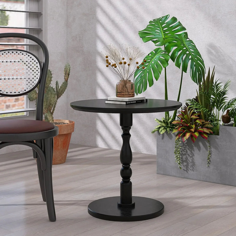 Round Side Table MDF & Solid Wood Modern Nightstand for Living Room & Bedroom