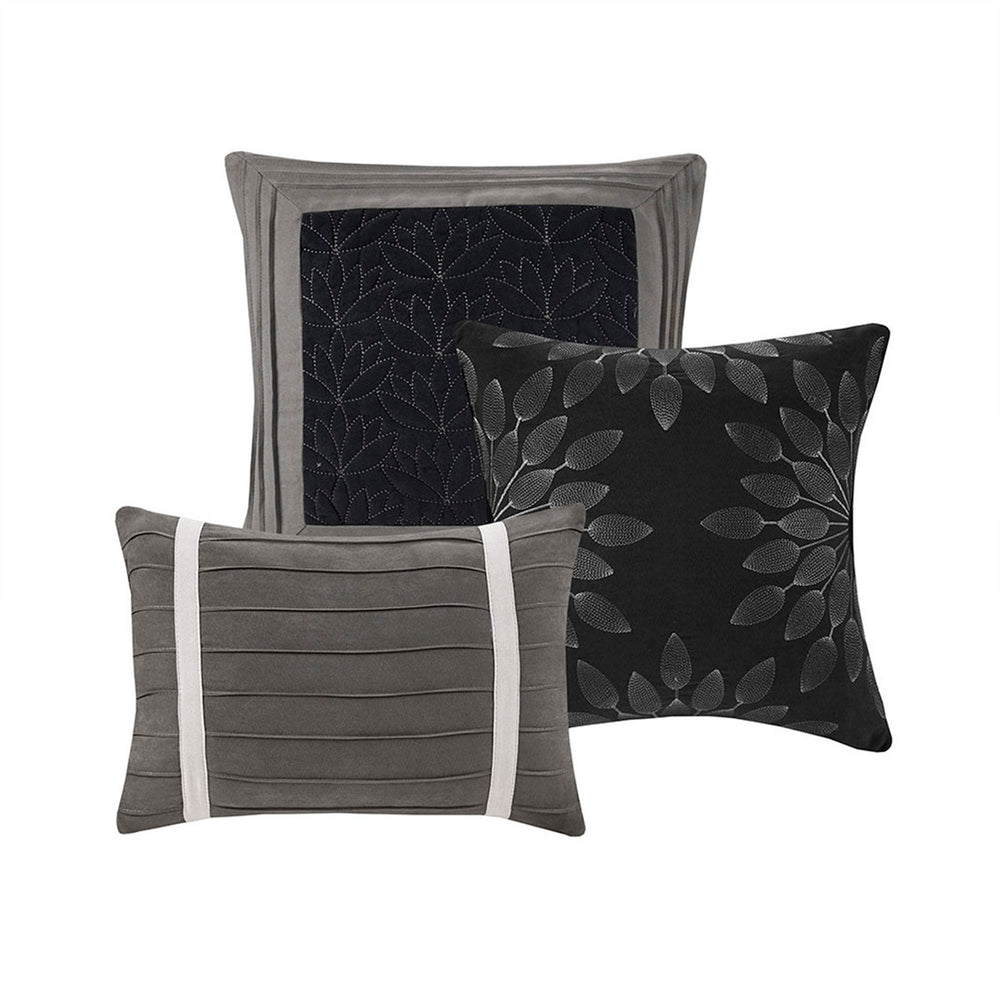 7 PC Pieced Faux Suede Comforter Set Black King Media 3
