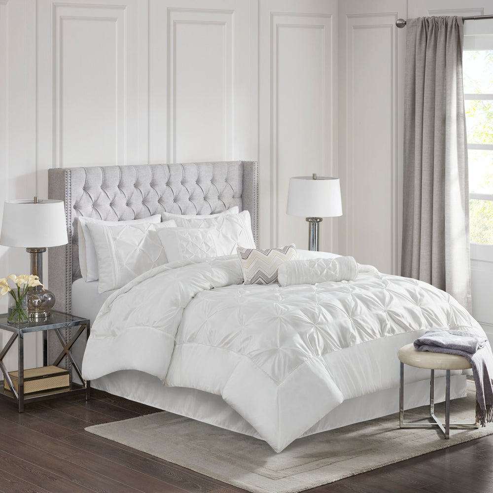 7-Piece Full 100% Polyester Pieced Pleated Tufted Comforter Set Media 7