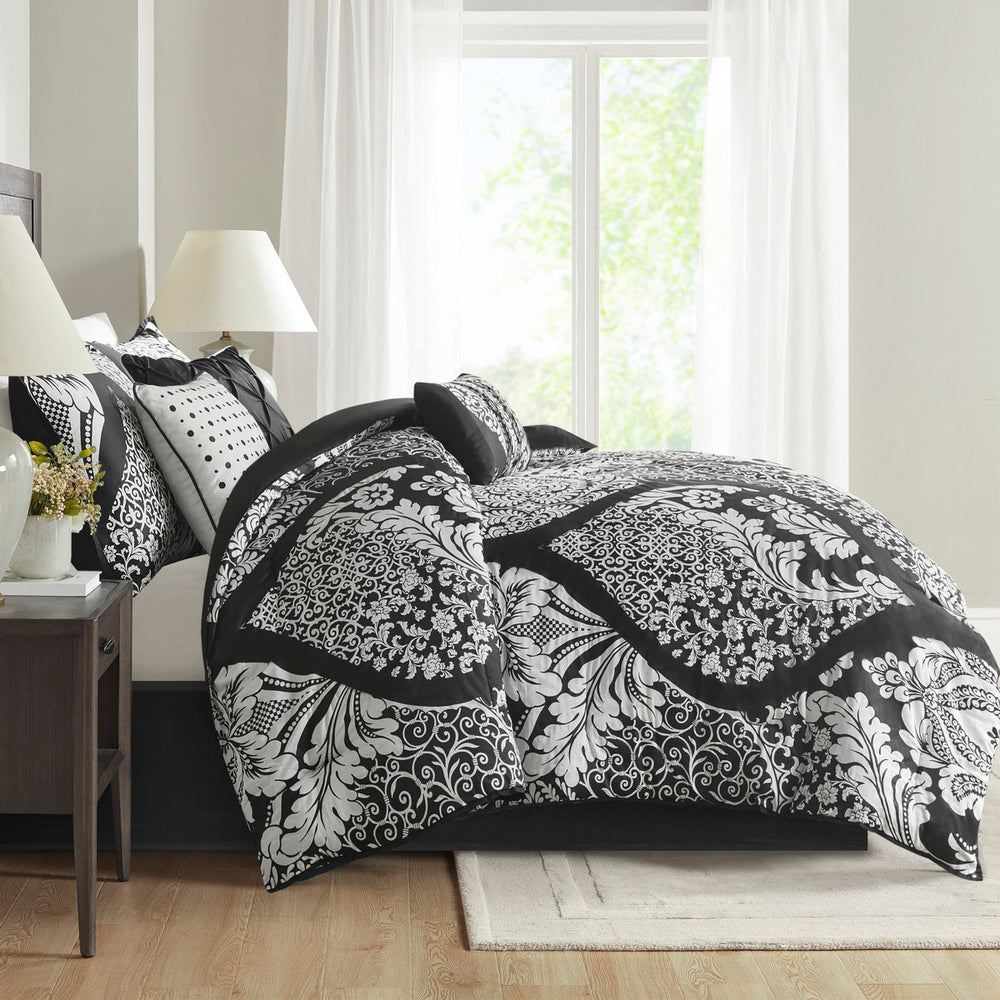 7 Piece Cotton Printed Comforter Set Black King Media 2