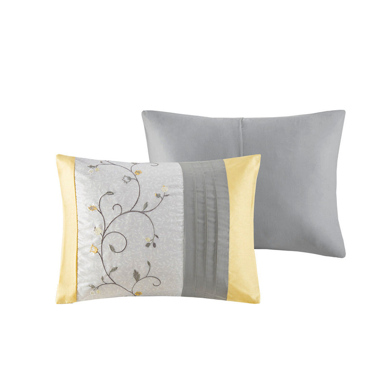Embroidered 7 Piece Comforter Set Yellow Queen
