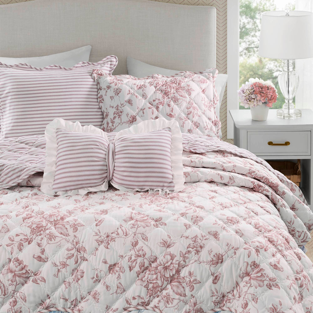 4 Pieces Full/Queen  Quilt Set with Decorative Pillow,Pink Media 18