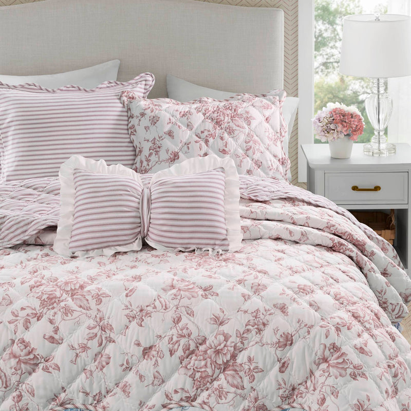 4 Pieces King  Quilt Set with Decorative Pillow,Pink