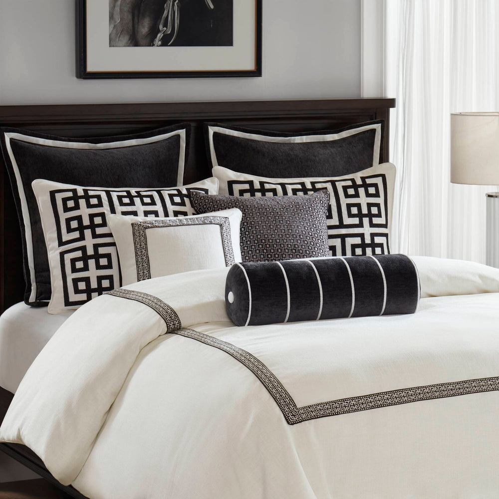 9 PCS King Embroidery Oversized Duvet Style Comforter Set Black/White Media 20