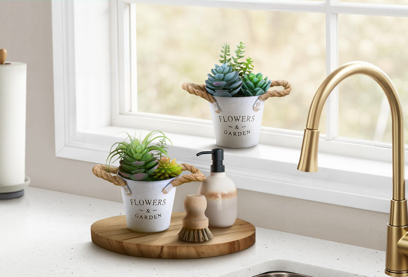 Artificial Plant, Set Of 2, 7' Tall, Succulent, Table, White Metal Pots, Contemporary, Modern