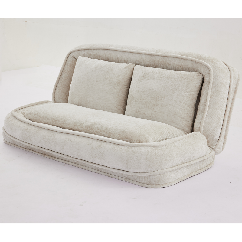 Pet Sofa Bed Chenille 2-In-1 Lounge Couch With 5 Adjustable Positions For People & Pets Beige