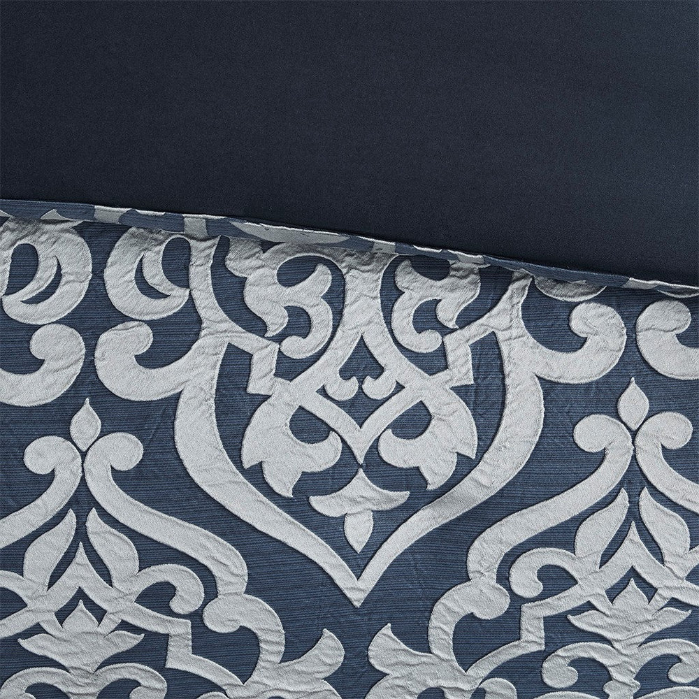 8 Piece Jacquard Comforter Set Navy/Silver Cal King Media 3