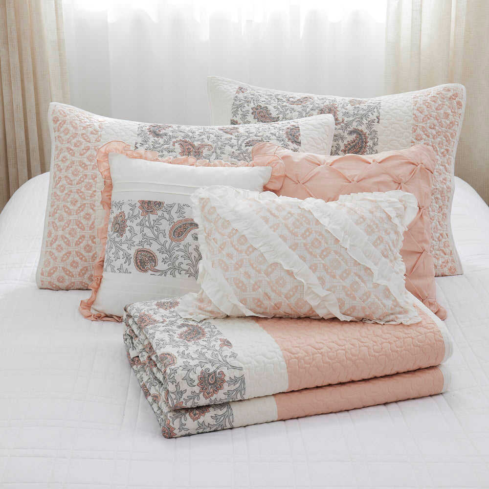 6 Piece Cotton Percale Quilt Set with Throw Pillows Blush King/Cal King Media 13