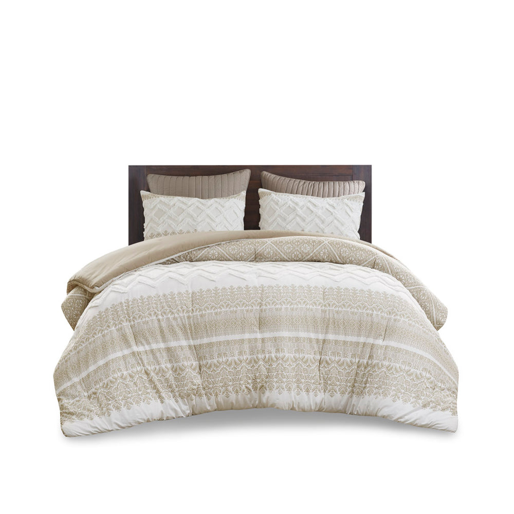 3 Piece Cotton Comforter Set with Chenille Tufting Taupe King/Cal King Media 9