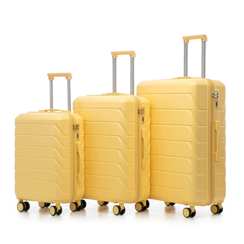 ABS Luggage Set Spinner Wheel 3-Piece Yellow Waterproof Travel Case 20 24 28 Inch