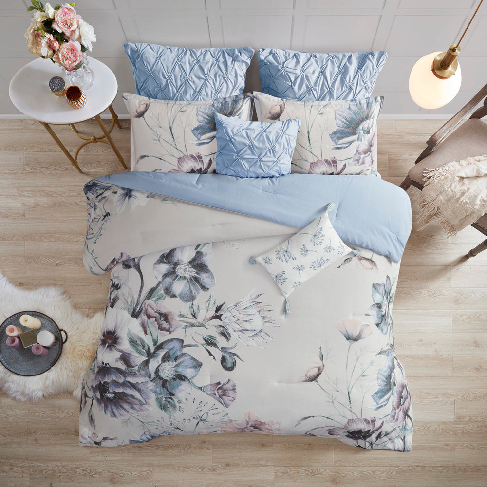 8 Piece Cotton Printed Comforter Set Blue King Media 10