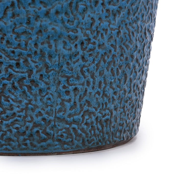 Handmade Ceramic Planter Set of 3, 15/12/9 Inch Diameter, Blue Textured Pattern, for Succulents & Indoor Plants, Windowsill & Bookshelf Use, Breathable Clay