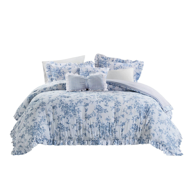 5 Pieces Full/Queen Comforter Set with Decorative Pillows,Blue