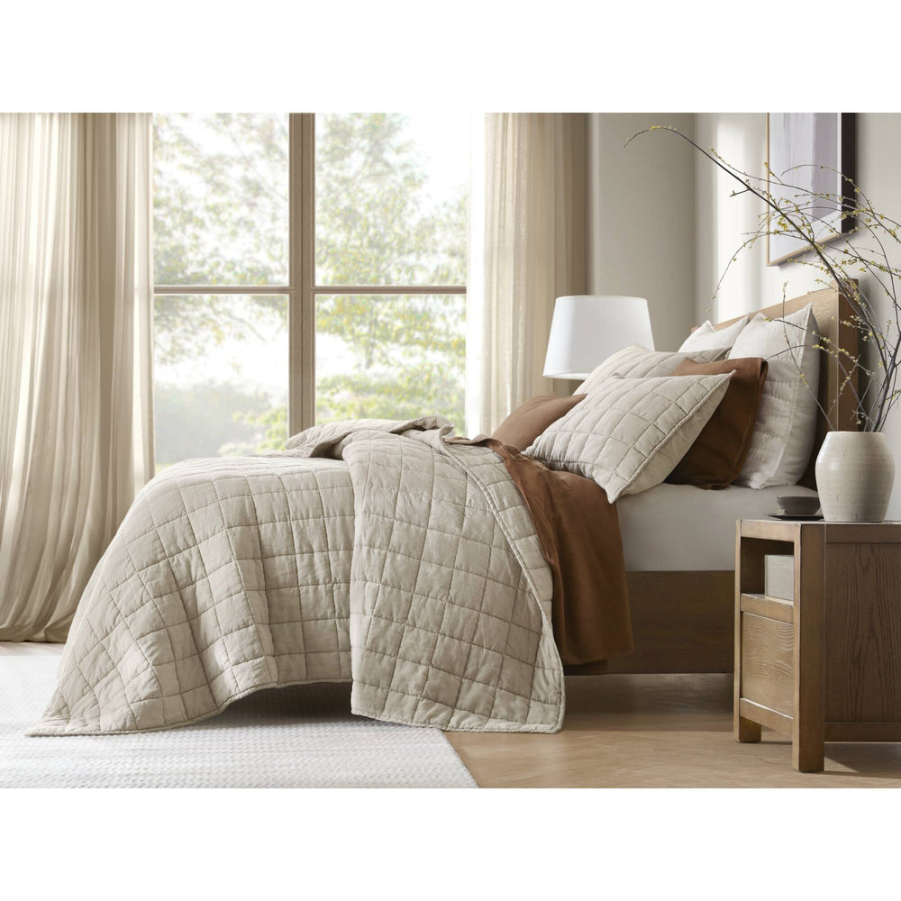 3-Piece King/Cal King Linen Garment Washed Quilt Set,Linen Media 7