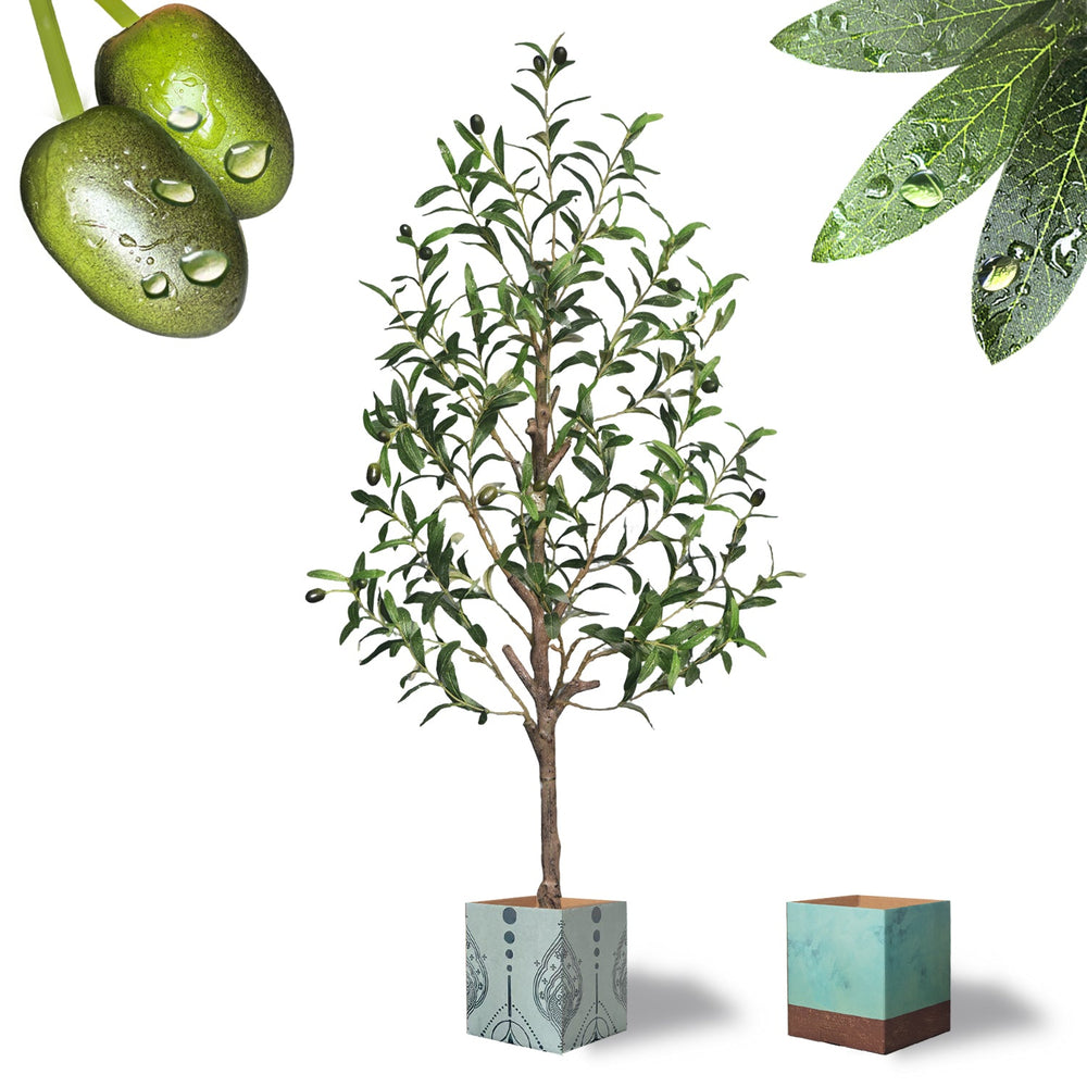 Artificial Olive Tree with Water Droplets: 4ft Potted Realistic Fake Plant Trees with Fruits for Indoor Home Room Office Balcony Decor Media 1