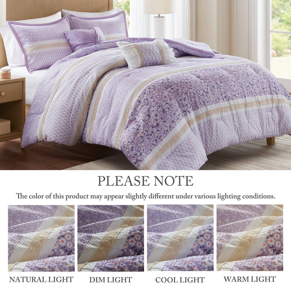 5 PCS King/Cal King Seersucker Comforter Set with Throw Pillows Media 11