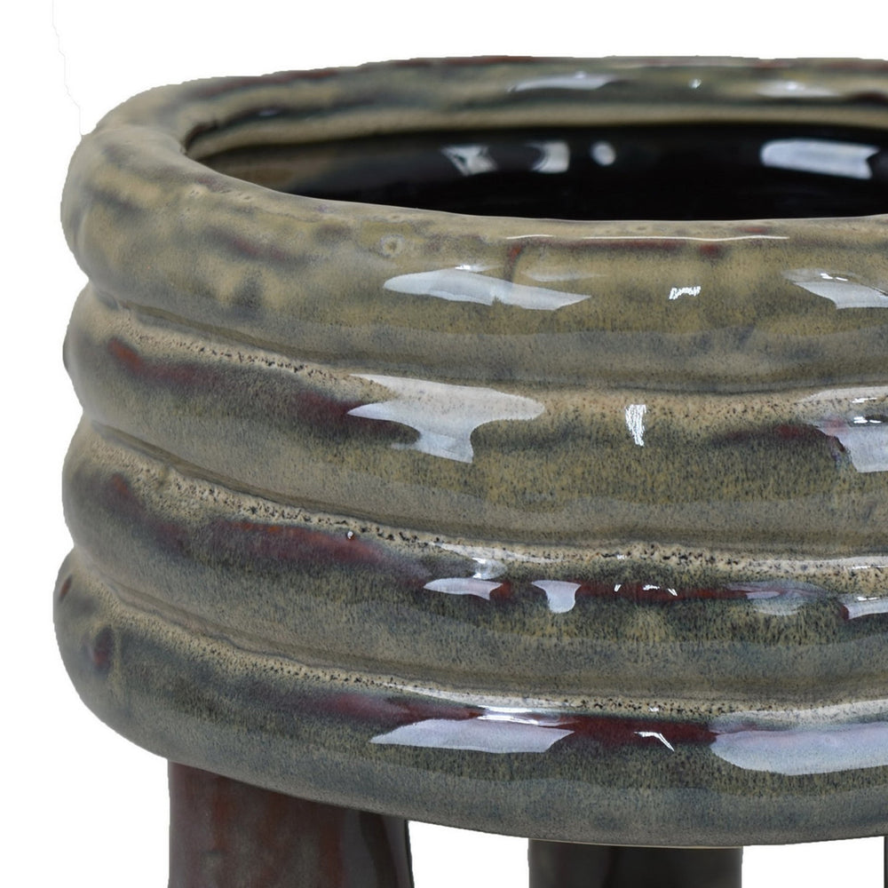 Garden Planter, Decorative Turned Style Glossy Gray Ceramic, 10 Inch Media 4