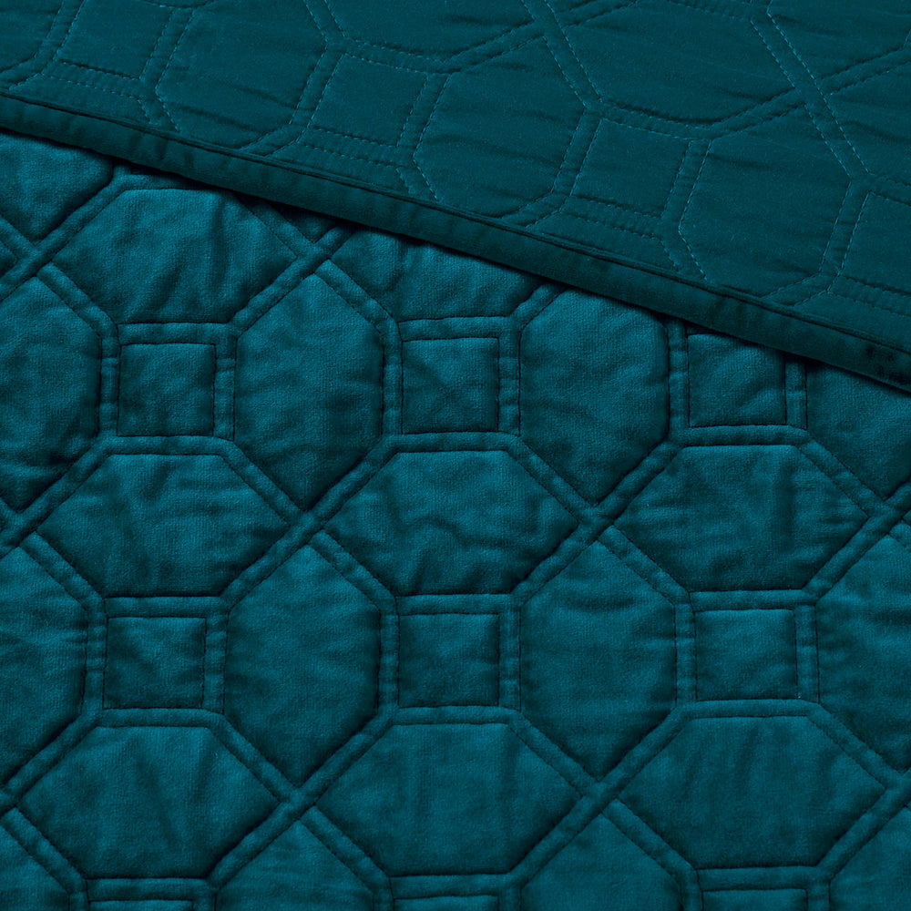 3 Piece Velvet Quilt Set Teal Full/Queen Media 7