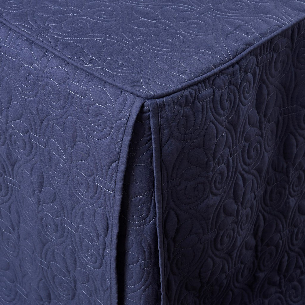 3 Piece Split Corner Pleated Quilted Bedspread Navy Queen Media 11