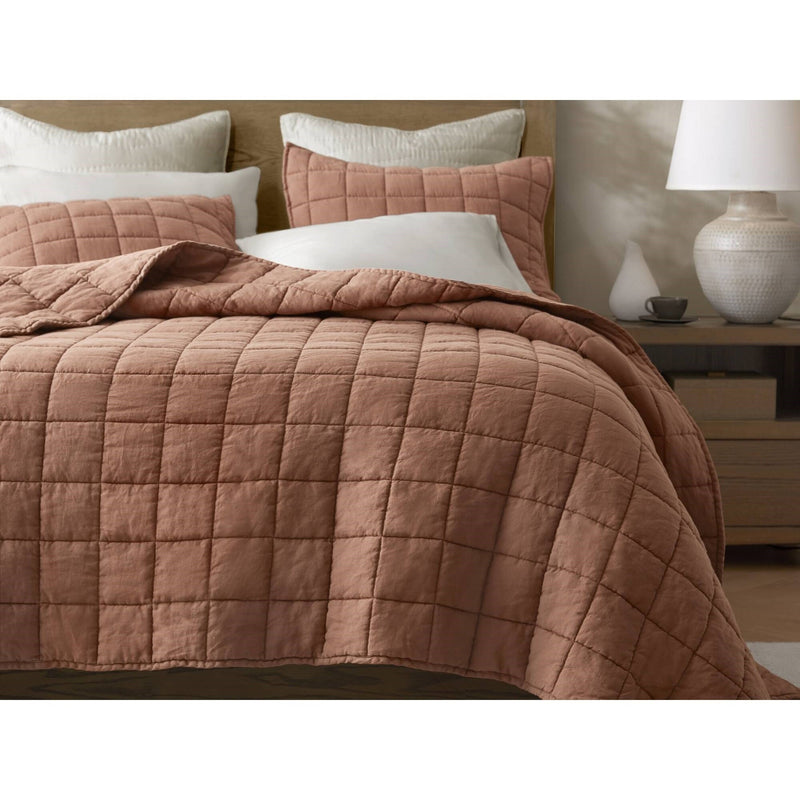 3-Piece Full/Queen Linen Garment Washed Quilt Set,Clay