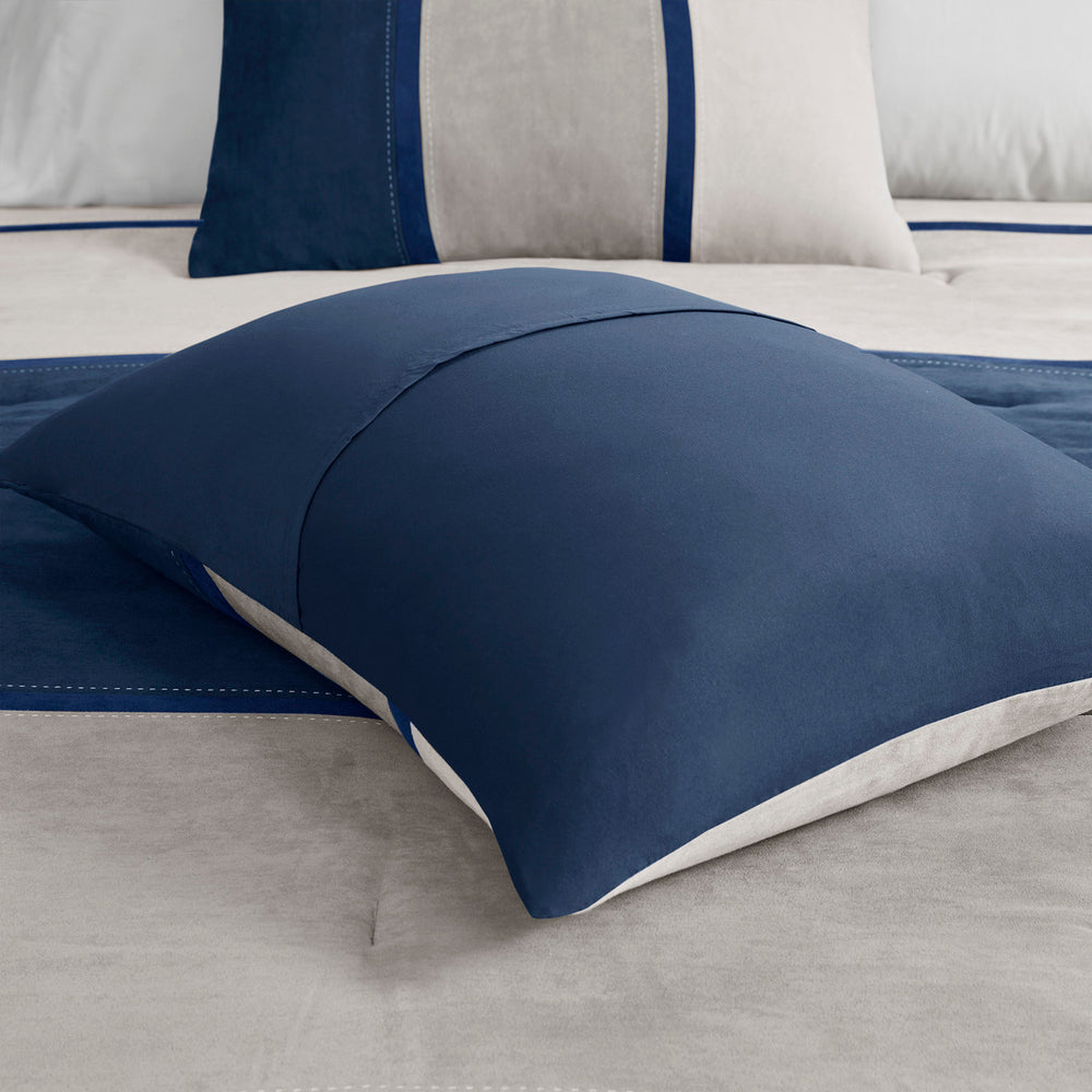 7 Piece Faux Suede Comforter Set Blue Queen Media 15