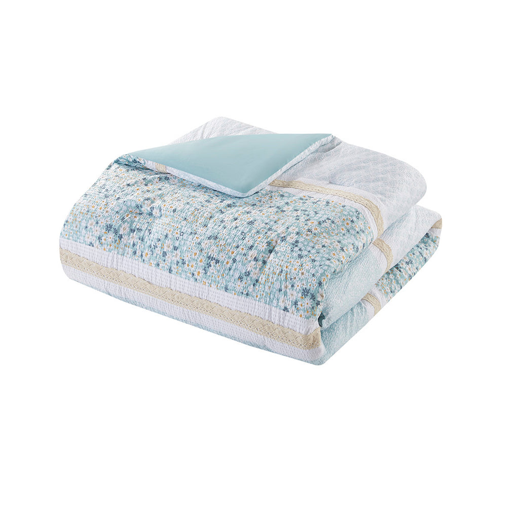 Full/Queen 5 Piece Seersucker Comforter Set with Throw Pillows Media 4