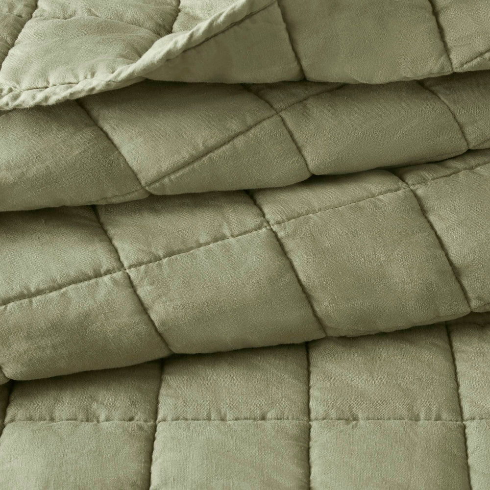 3-Piece King/Cal King Linen Garment Washed Quilt Set,Olive Green Media 6
