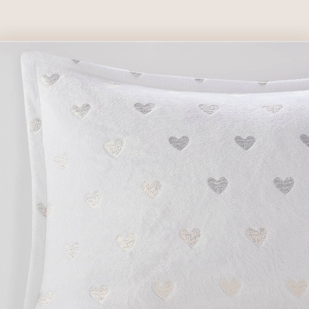 4 PCS Full/Queen Metallic Printed Plush Comforter Set with Throw Pillow White/Gold Media 9