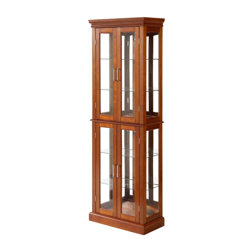 Glass Display Cabinet Tempered Glass Doors Walnut Finish Transitional