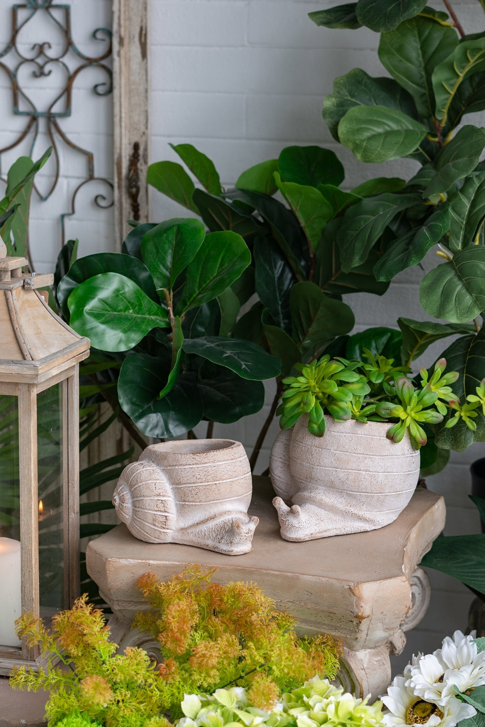8.3x7x4.7' Decorative Sand and Cement Snail Planter with Textured Beige Finish Media 10