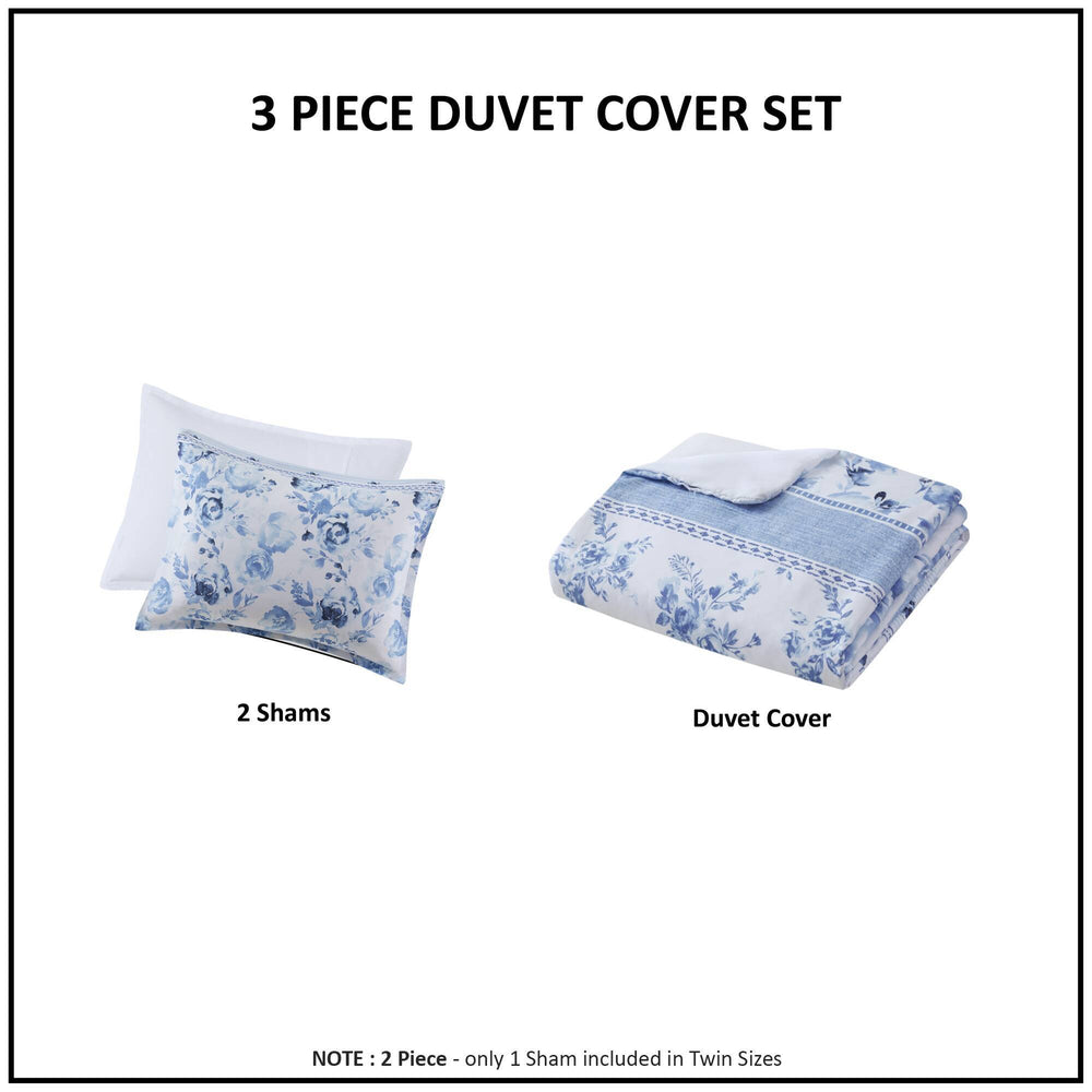 Floral Striped Duvet Cover Set Full/Queen Media 3