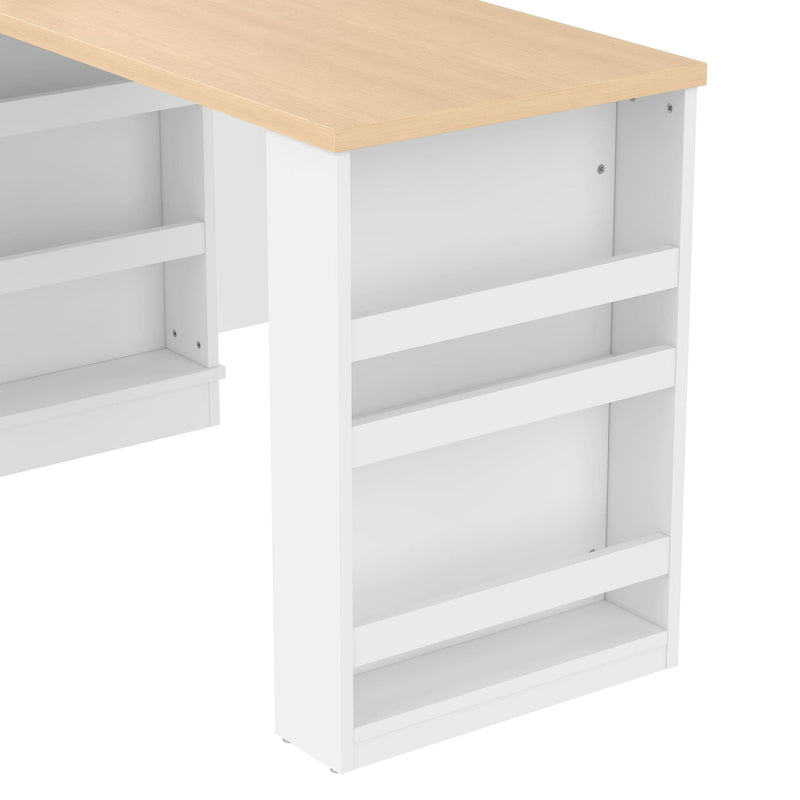 Extendable Island Console & Particle Board White Finish & Multi-Functional Storage
