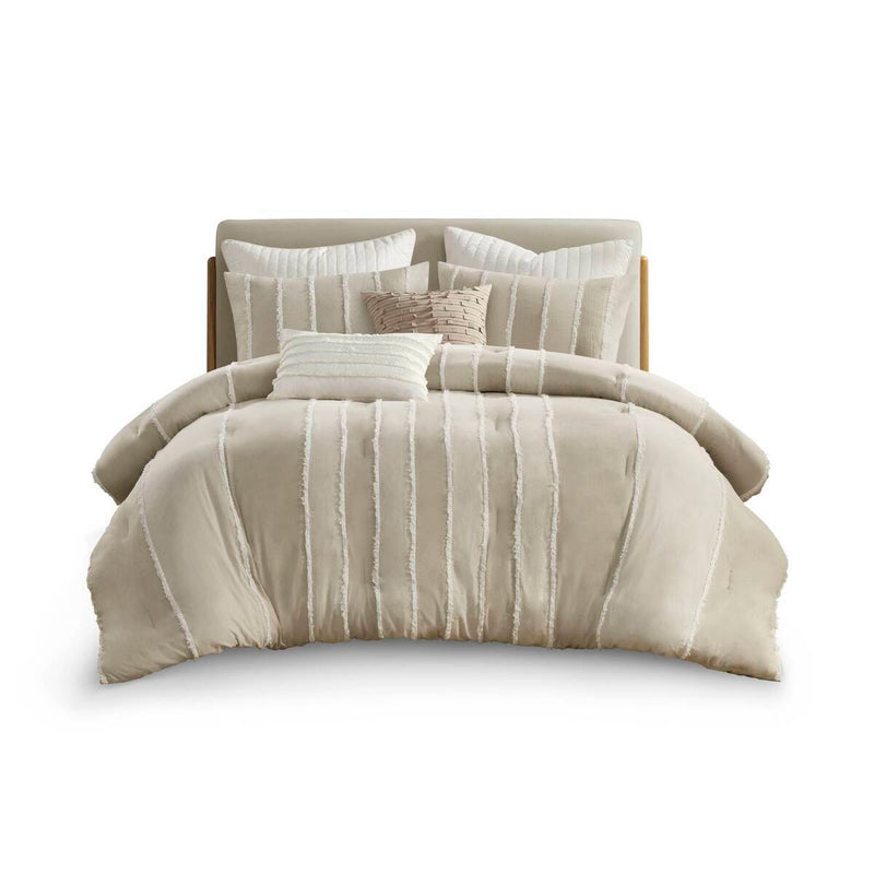 3 Piece Striped Cotton Comforter Set Taupe King/Cal King