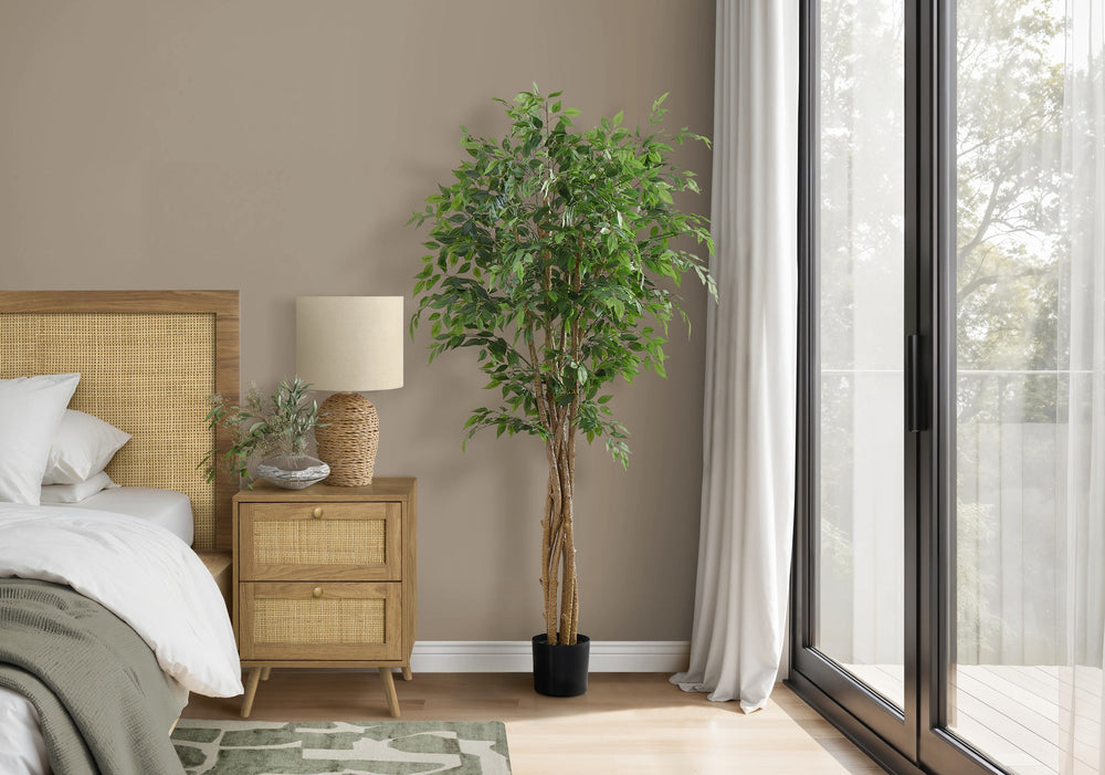 Artificial Plant, 79' Tall, Ficus Tree, Floor, Real Touch, Potted, Green Leaves, Black Pot Media 1