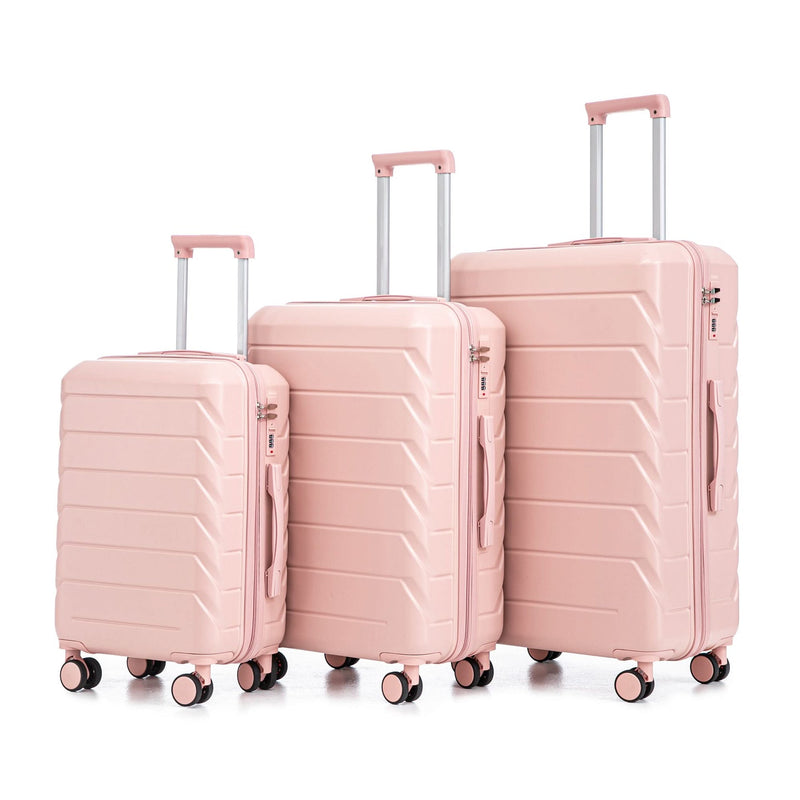 ABS Spinner Luggage 3 Piece Set Pink Matching Color & Combination Lock For Travel Use