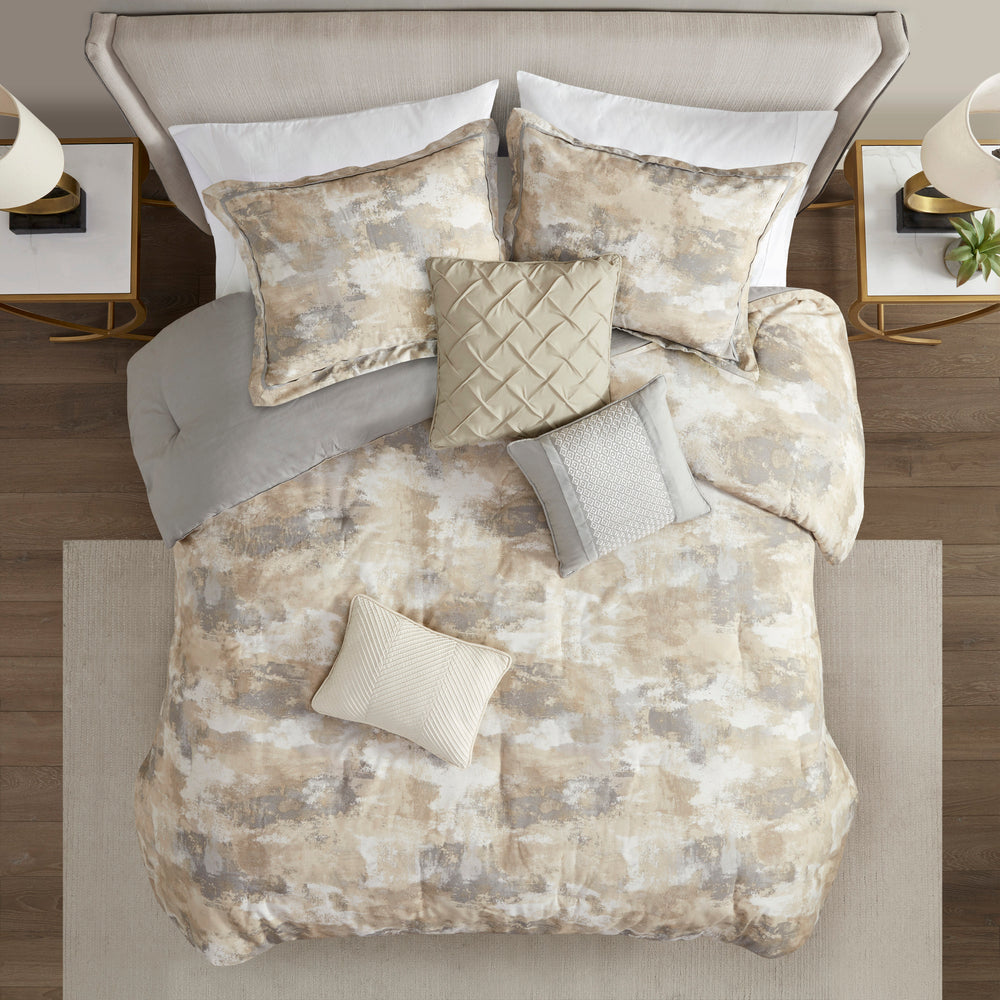 7 Piece Textured Cotton Blend Comforter Set Gray Cal King Media 11