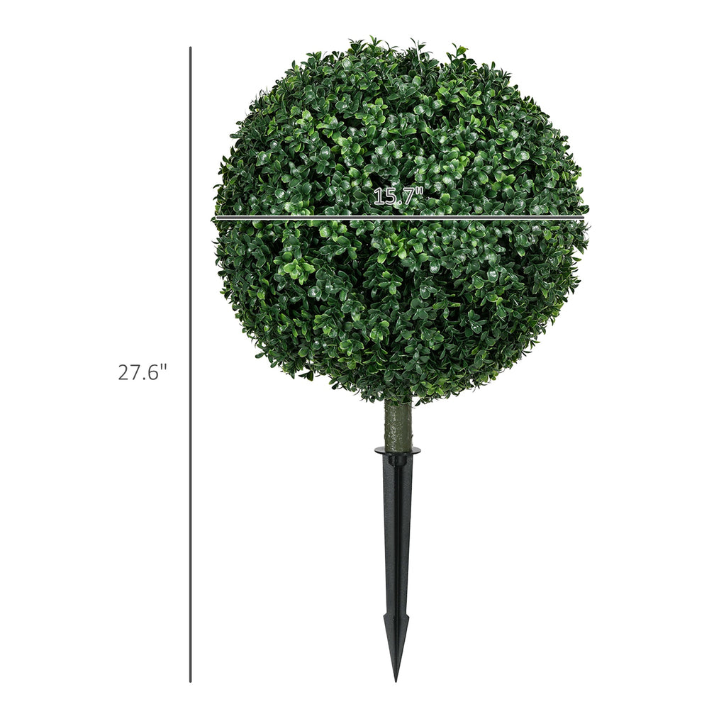 HOMCOM 1.3' (15.7') Artificial Boxwood Topiary Trees with Ground Stake, UV Resistant Set of 2 Ball Shaped Trees, Indoor Outdoor Fake Plants for Home Office & Living Room Décor Media 7