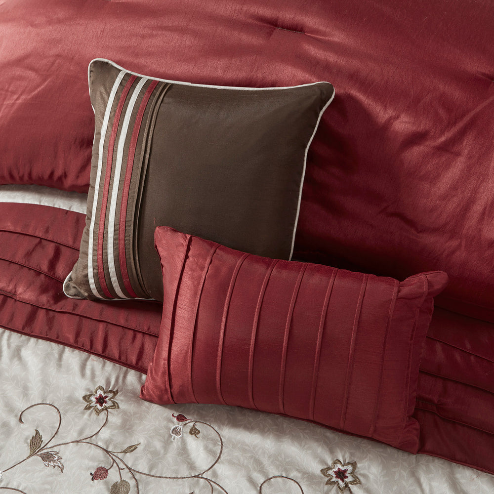 Embroidered 7 Piece Comforter Set Red King Media 15
